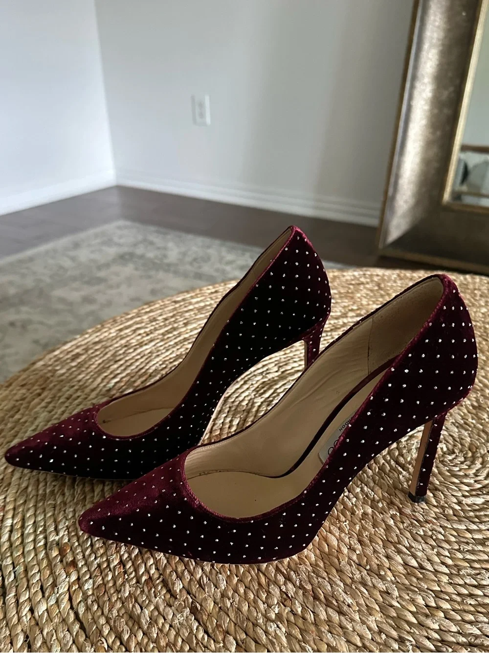Jimmy Choo Romy 100 in Grape/ Silver Glitter spotted velvet size 40 - Picture 1 of 7